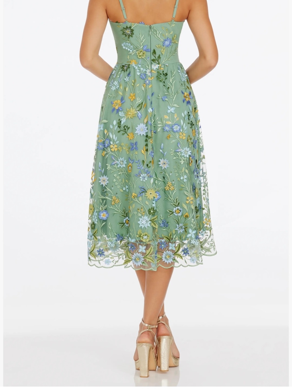 Dress the Population Sage Green Embroidered Midi Skirt with Floral Detail - Picture 7 of 8